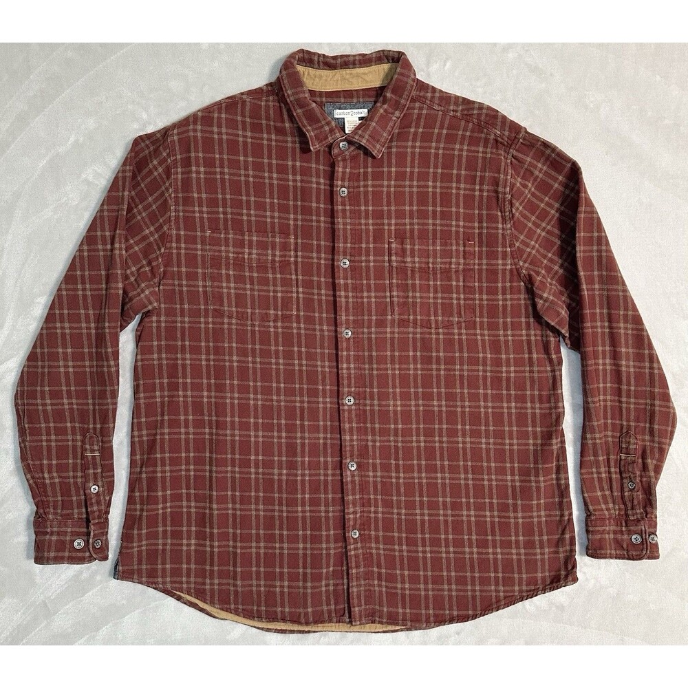 Carbon2Cobalt Men's XL Red Burgundy Plaid Cotton Lined Utility Shirt Long Sleeve